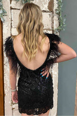 Bodycorn V-Neck Feathersed Sequins Homecoming Dress