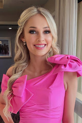 Hot Cute Pink One Shoulder Bodycorn Homecoming Dress with Bowties