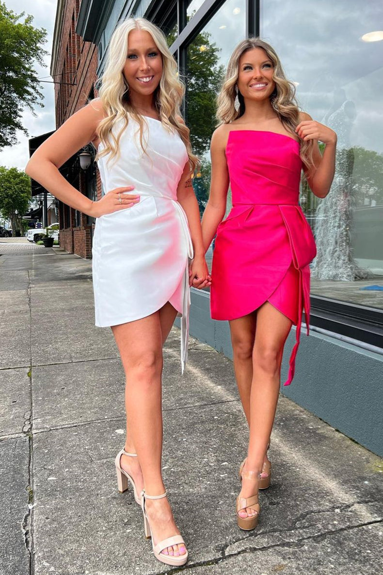 Bodycorn Strapless Faux-Wrap Satin Homecoming Dress