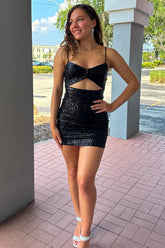 Black Cutout Sequins Bodycorn Homecoming Dress