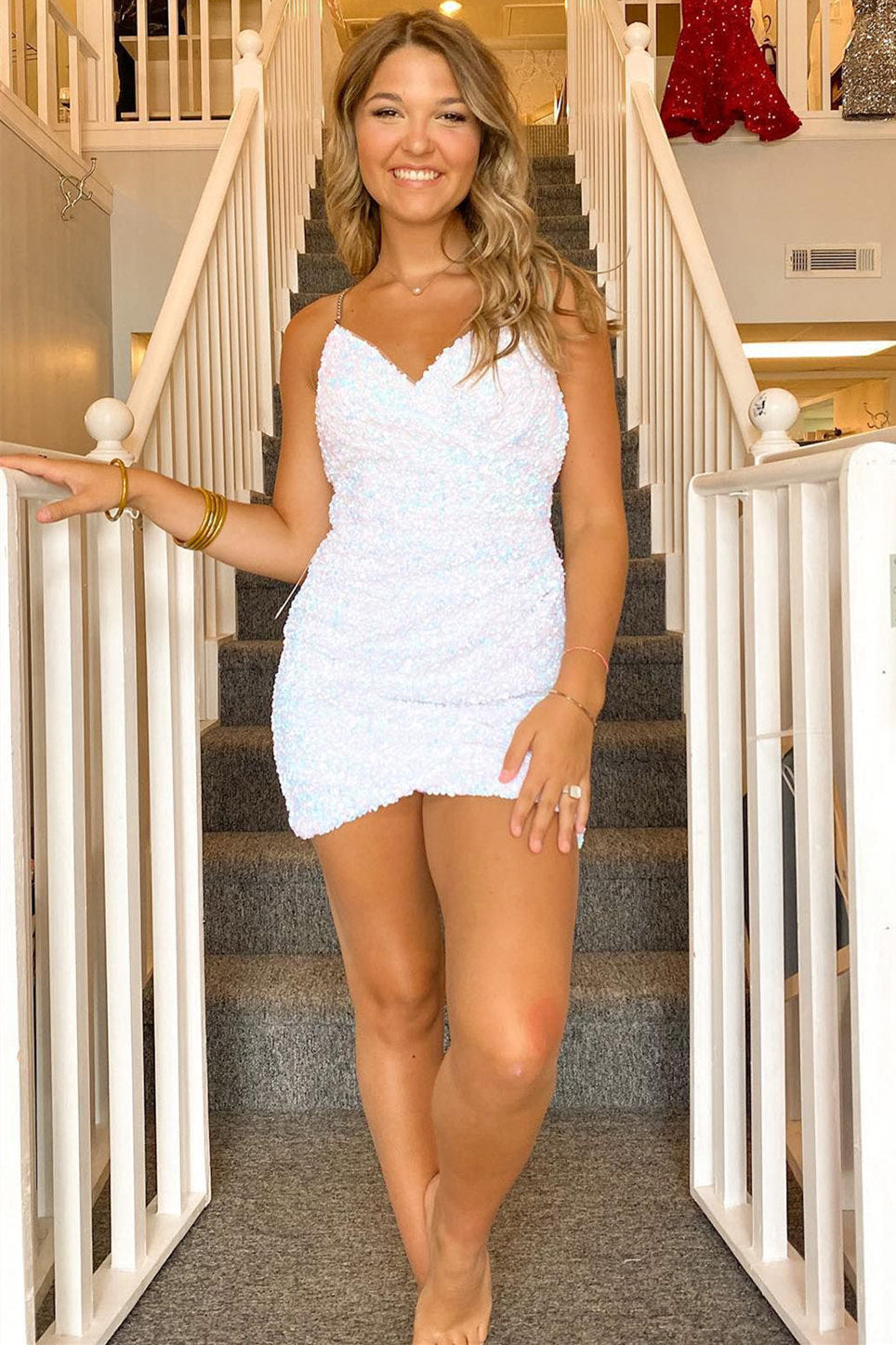 Short Bodycorn Spaghetti Straps Sequins Homecoming Dress