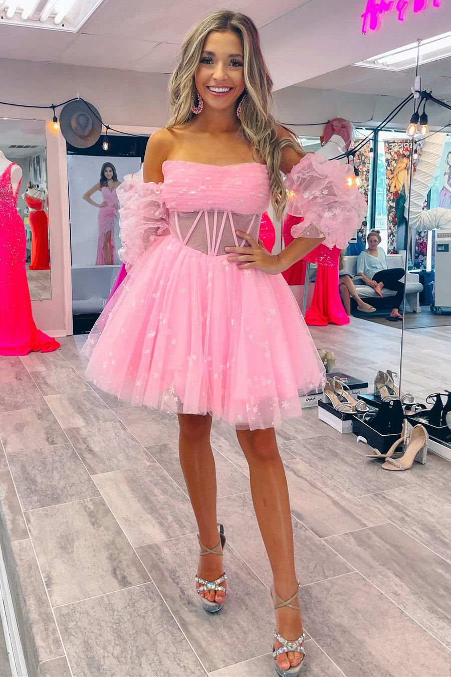 A-Line Pleated Tulle Homecoming Dress