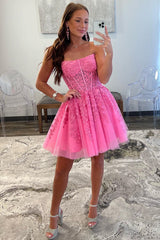 A-Line Tulle Lace Homecoming Dress with Appliques
