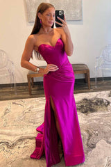 Mermaid Sheath Sweetheart Satain Prom Dress with Slit
