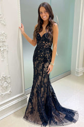 Sweetheart Black Lace Appliqued Mermaid Sheath Prom Dress