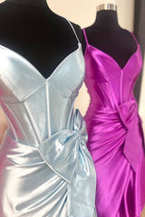 Straps V-Neck Satin Mermaid Sheath Prom Dress with Bow