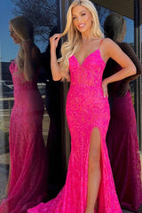 Mermaid Sheath Spaghetti Straps Sequined Lace Prom Dress