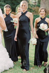 White Halter Neckline Cutout Back Long Bridesmaid Dress