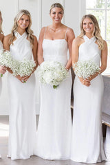 White Halter Neckline Cutout Back Long Bridesmaid Dress