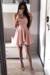 Hot Sale A-line Pink Sweetheart Satin Homecoming Dress