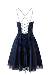 Navy Blue A-line Chiffon Short Homecoming Dress