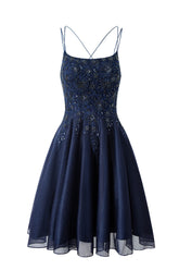 Navy Blue A-line Chiffon Short Homecoming Dress