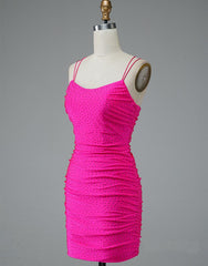 Lace-Up Spaghetti Straps Short Homecoming Dress Hot Pink Party Dress