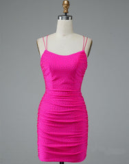 Lace-Up Spaghetti Straps Short Homecoming Dress Hot Pink Party Dress