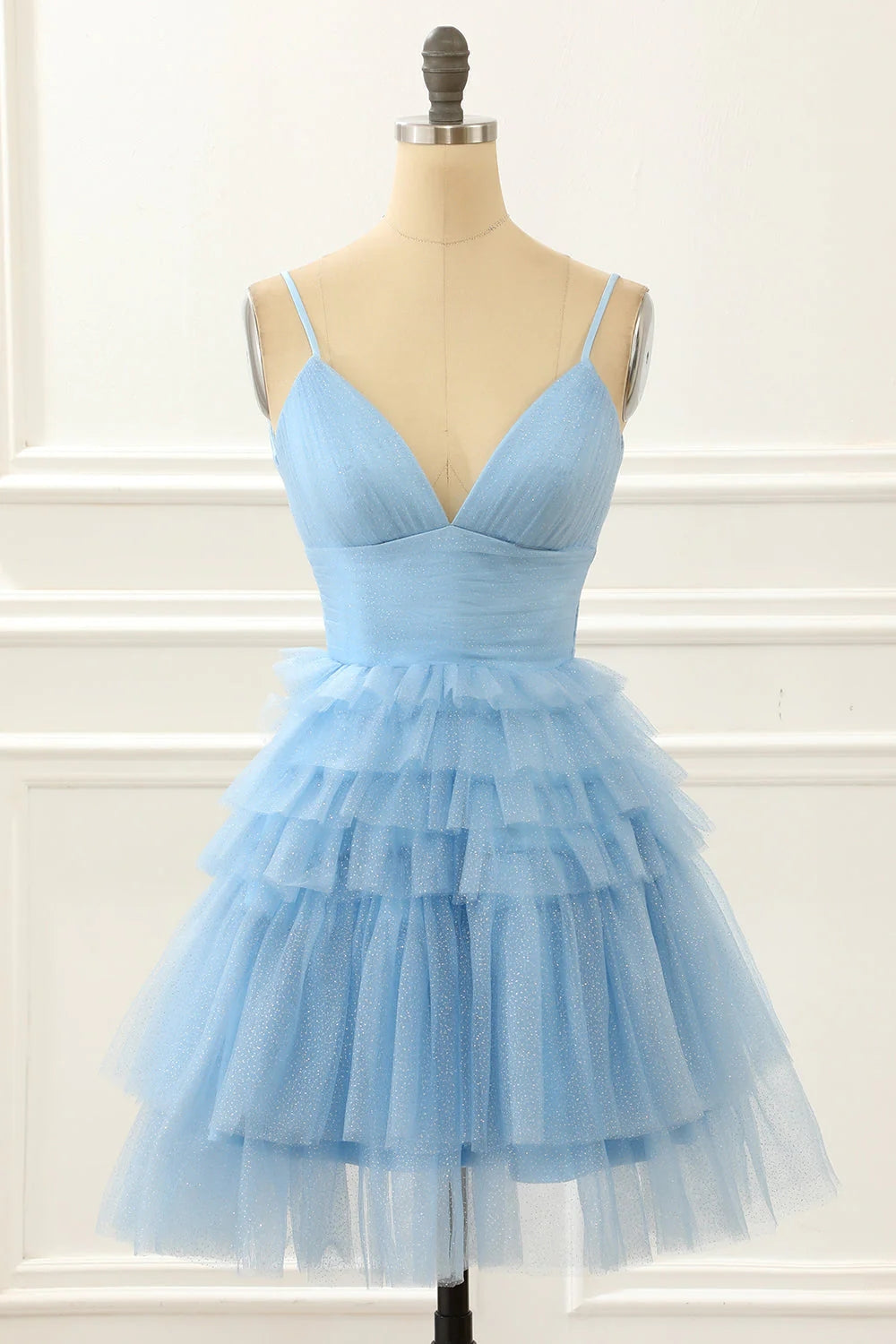 Light Blue A-Line Cute Short Homecoming Dress with Ruffles