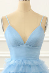Light Blue A-Line Cute Short Homecoming Dress with Ruffles