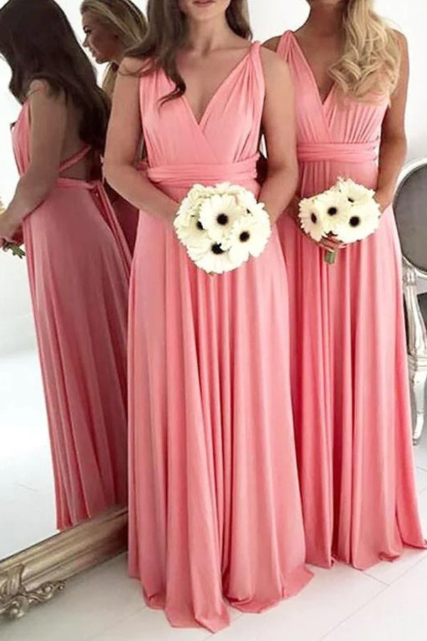 Light Coral Long Chiffon Plus Size Bridesmaid Dresses