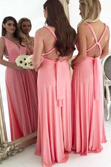Light Coral Long Chiffon Plus Size Bridesmaid Dresses