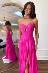Hot Cute Pink Strapless Keyhole Pleated A-Line Prom Dress