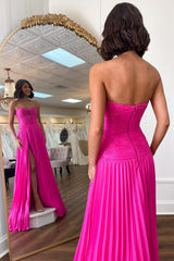 Hot Cute Pink Strapless Keyhole Pleated A-Line Prom Dress