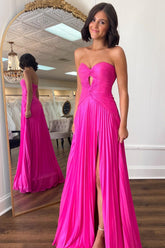 Hot Cute Pink Strapless Keyhole Pleated A-Line Prom Dress