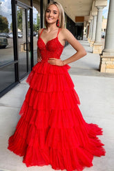 Ruched Ruffle Appliqued Corset Long Prom Dress with Spaghetti Straps