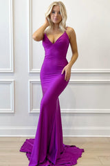 Purple V-Neck Lace-Up Mermaid Sheath Long Formal Dress
