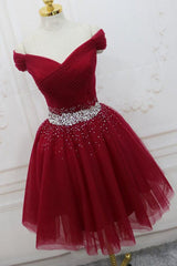 Off-The-Shoulder Beaded Tulle Short Prom Dress Homecoming Dress