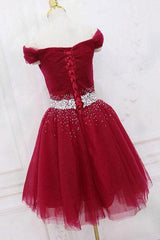 Off-The-Shoulder Beaded Tulle Short Prom Dress Homecoming Dress