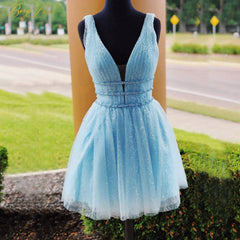 A Line Tulle V Neck Homecoming Dress Beaded