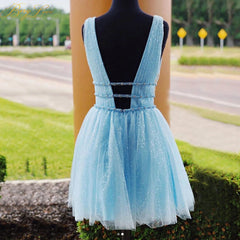 A Line Tulle V Neck Homecoming Dress Beaded