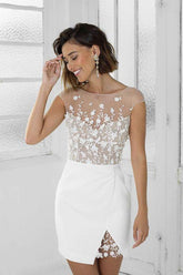 Perfect White Short Bridal Party Dress Lace Homecoming Dress