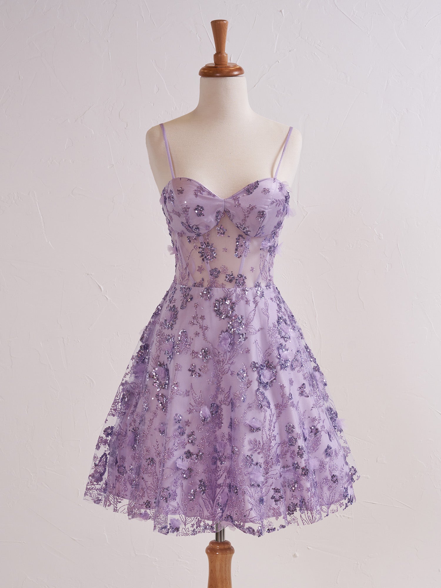 Lavender Floral Strapless Sweetheart Short Homecoming Cocktail Dress