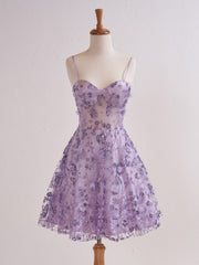 Lavender Floral Strapless Sweetheart Short Homecoming Cocktail Dress