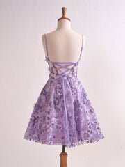 Lavender Floral Strapless Sweetheart Short Homecoming Cocktail Dress