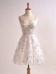 Lavender Floral Strapless Sweetheart Short Homecoming Cocktail Dress