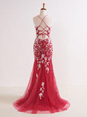 Mermaid Sheath V Neck Long Prom Dress with Appliqued Beading