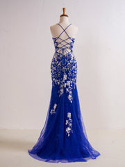 Mermaid Sheath V Neck Long Prom Dress with Appliqued Beading