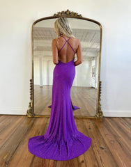 Mermaid Sheath Deep V-Neck Sequins Prom Dress With Slit