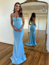 Mermaid Sheath Spaghetti Straps Beaded Satin Long Prom Dress