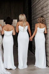 Ivory Sheath/Column Bridesmaid Dresses, Cowl Neck, Spaghetti Straps