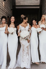 Ivory Sheath/Column Bridesmaid Dresses, Cowl Neck, Spaghetti Straps