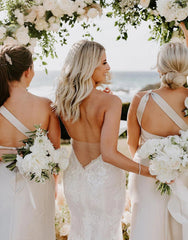 Silver Satin Sheath One Shoulder Bridesmaid Dress, Floor Length