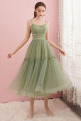 Simple Sage Green Tulle Round Neck Homecoming/Graduation Dress
