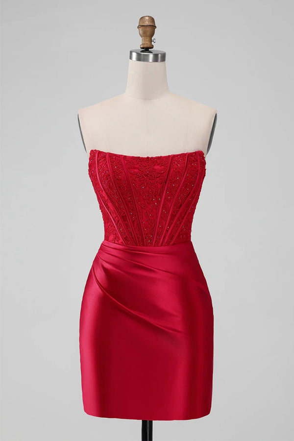 Strapless Bodycon Red Short Prom Homecoming Dress