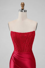Strapless Bodycon Red Short Prom Homecoming Dress
