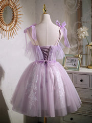 Sweet Purple A-Line Short Prom Dress with Ribbon Homecoming Dress