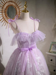 Sweet Purple A-Line Short Prom Dress with Ribbon Homecoming Dress