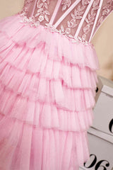 Sweetheart Neck Layered Strapless Pink Homecoming Dress