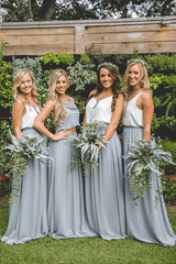 Burgundy Two Piece A Line Long Bridesmaid Dresses